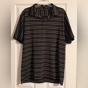 Travis Mathew Black Polo with Red and White Stripes